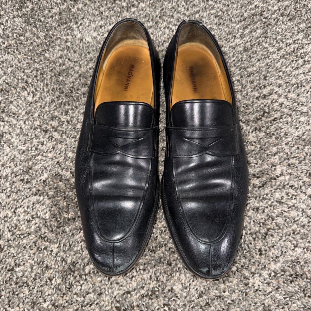 Magnanni Mens Black Leather Penny Loafers Dress Shoes Spain 10.5 M *PLEASE READ*